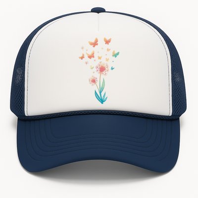 Dandelion Flower Butterfly For Butterfly Lover Summer Trucker Hat