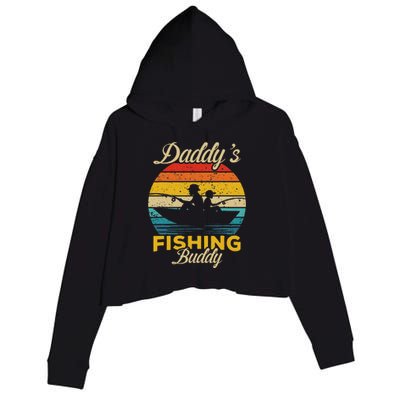 Daddys Fishing Buddy Funny Retro Dad Son Gift For Fisherman Crop Fleece Hoodie