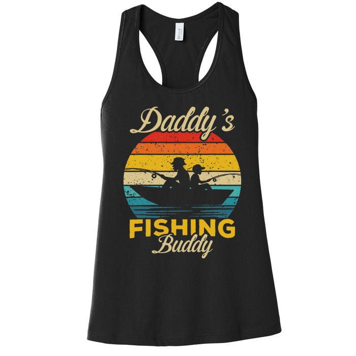 Daddys Fishing Buddy Funny Retro Dad Son Gift For Fisherman Women's Racerback Tank