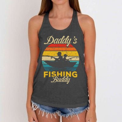 Daddys Fishing Buddy Funny Retro Dad Son Gift For Fisherman Women's Knotted Racerback Tank