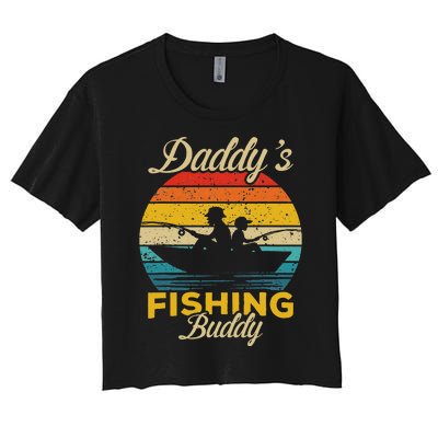 Daddys Fishing Buddy Funny Retro Dad Son Gift For Fisherman Women's Crop Top Tee