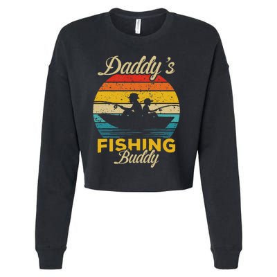 Daddys Fishing Buddy Funny Retro Dad Son Gift For Fisherman Cropped Pullover Crew