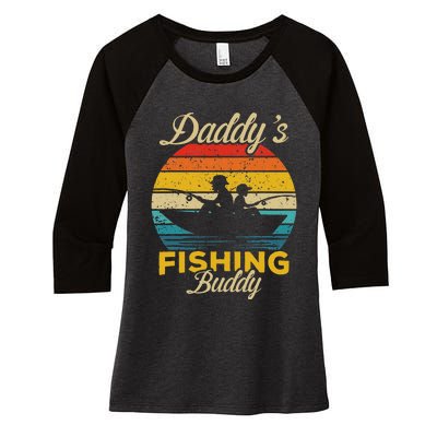 Daddys Fishing Buddy Funny Retro Dad Son Gift For Fisherman Women's Tri-Blend 3/4-Sleeve Raglan Shirt