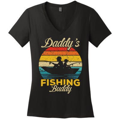 Daddys Fishing Buddy Funny Retro Dad Son Gift For Fisherman Women's V-Neck T-Shirt