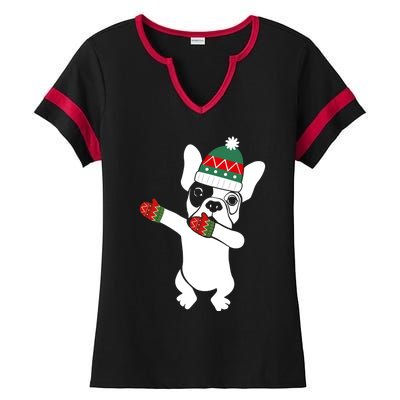 Dabbing French Bulldog Santa Christmas Funny Gift Xmas Meaningful Gift Ladies Halftime Notch Neck Tee