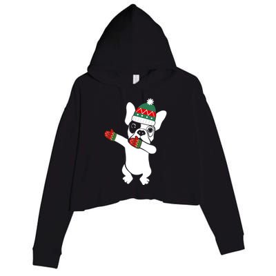 Dabbing French Bulldog Santa Christmas Funny Gift Xmas Meaningful Gift Crop Fleece Hoodie