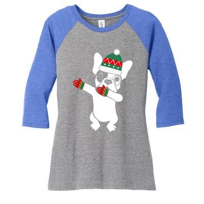 Dabbing French Bulldog Santa Christmas Funny Gift Xmas Meaningful Gift Women's Tri-Blend 3/4-Sleeve Raglan Shirt