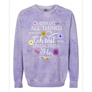 Daisy Flower Butterfly I Can Do All Things Through Christ Gift Colorblast Crewneck Sweatshirt