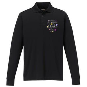 Daisy Flower Butterfly I Can Do All Things Through Christ Gift Performance Long Sleeve Polo