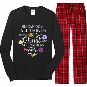 Daisy Flower Butterfly I Can Do All Things Through Christ Gift Long Sleeve Pajama Set