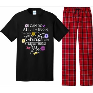 Daisy Flower Butterfly I Can Do All Things Through Christ Gift Pajama Set