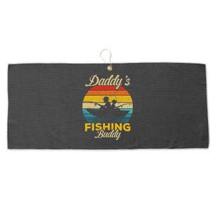 Daddys Fishing Buddy Funny Retro Dad Son Gift For Fisherman Large Microfiber Waffle Golf Towel