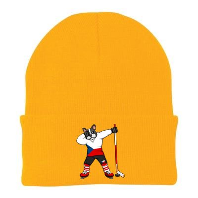 Dabbing French Bulldog Czech Republic Ice Hockey Fans Jersey Gift Knit Cap Winter Beanie