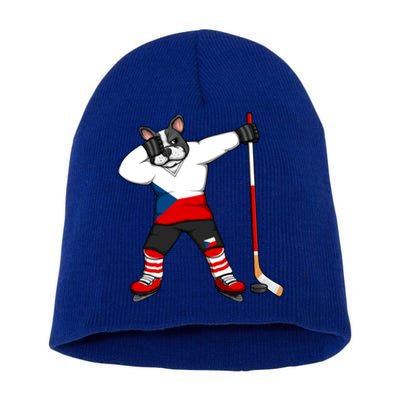 Dabbing French Bulldog Czech Republic Ice Hockey Fans Jersey Gift Short Acrylic Beanie