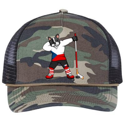 Dabbing French Bulldog Czech Republic Ice Hockey Fans Jersey Gift Retro Rope Trucker Hat Cap