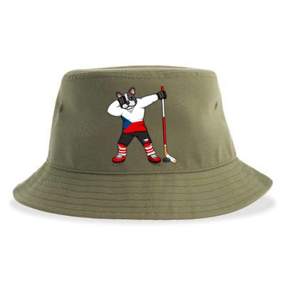 Dabbing French Bulldog Czech Republic Ice Hockey Fans Jersey Gift Sustainable Bucket Hat