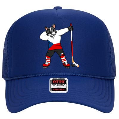 Dabbing French Bulldog Czech Republic Ice Hockey Fans Jersey Gift High Crown Mesh Back Trucker Hat