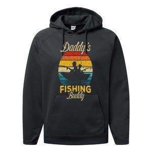 Daddys Fishing Buddy Funny Retro Dad Son Gift For Fisherman Performance Fleece Hoodie