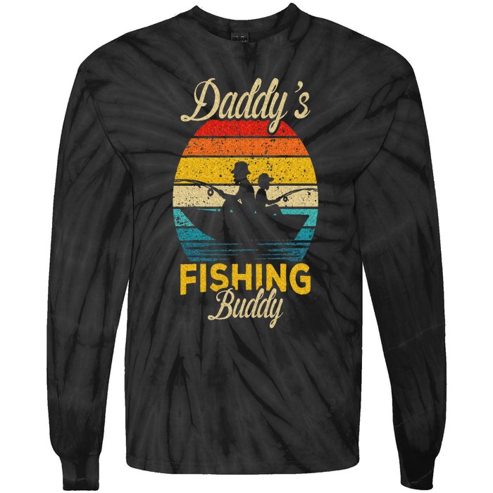 Daddys Fishing Buddy Funny Retro Dad Son Gift For Fisherman Tie-Dye Long Sleeve Shirt