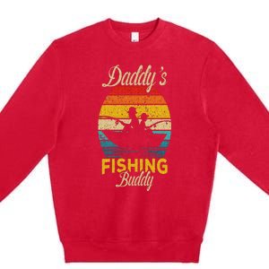 Daddys Fishing Buddy Funny Retro Dad Son Gift For Fisherman Premium Crewneck Sweatshirt