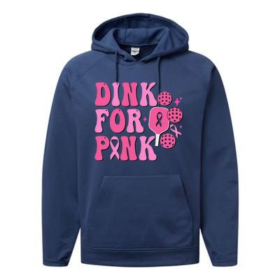 Dink For Breast Cancer Awareness Pickleball Ribbon Performance Fleece Hoodie