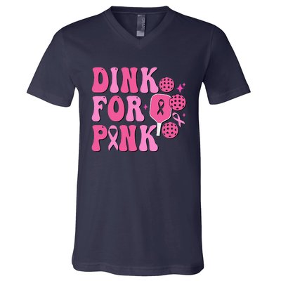 Dink For Breast Cancer Awareness Pickleball Ribbon V-Neck T-Shirt