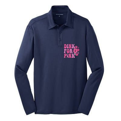 Dink For Breast Cancer Awareness Pickleball Ribbon Silk Touch Performance Long Sleeve Polo