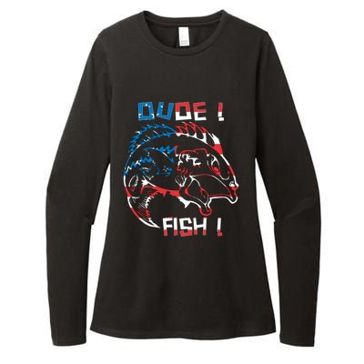 Dude! Fish! Bass American Flag Tee Gift Womens CVC Long Sleeve Shirt