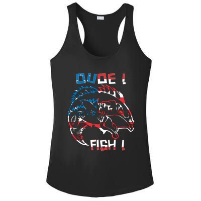 Dude! Fish! Bass American Flag Tee Gift Ladies PosiCharge Competitor Racerback Tank