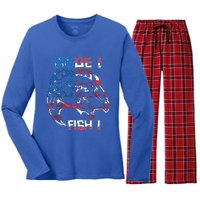 Dude! Fish! Bass American Flag Tee Gift Women's Long Sleeve Flannel Pajama Set 