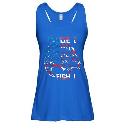 Dude! Fish! Bass American Flag Tee Gift Ladies Essential Flowy Tank