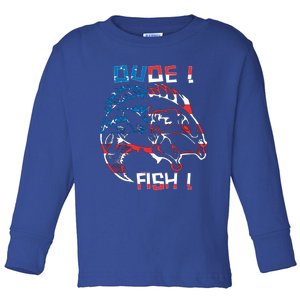 Dude! Fish! Bass American Flag Tee Gift Toddler Long Sleeve Shirt