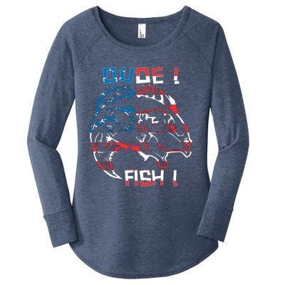 Dude! Fish! Bass American Flag Tee Gift Women's Perfect Tri Tunic Long Sleeve Shirt