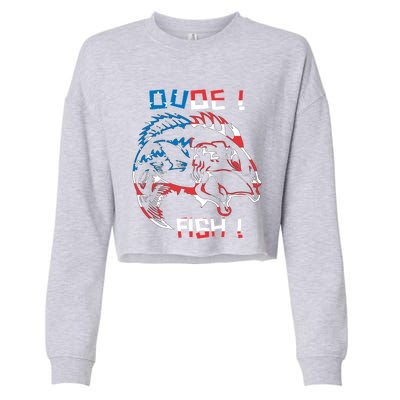 Dude! Fish! Bass American Flag Tee Gift Cropped Pullover Crew