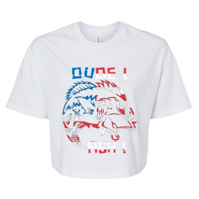 Dude! Fish! Bass American Flag Tee Gift Bella+Canvas Jersey Crop Tee