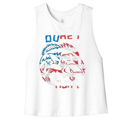 Dude! Fish! Bass American Flag Tee Gift Women's Racerback Cropped Tank