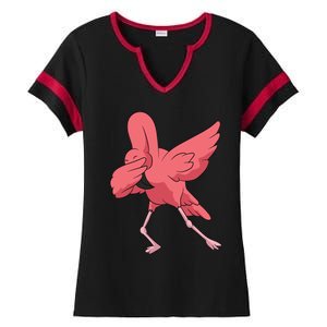 Dabbing Flamingo Bird Cute Flamingo Pink Funny Gift Ladies Halftime Notch Neck Tee