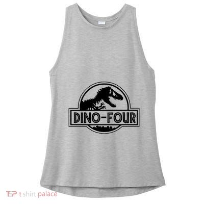 Dino Four Birthday Saurus Ladies PosiCharge Tri-Blend Wicking Tank