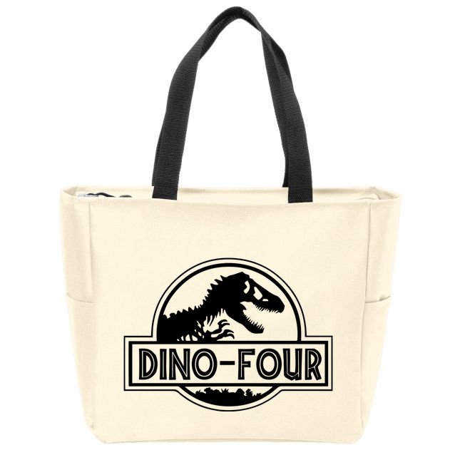 Dino Four Birthday Saurus Zip Tote Bag