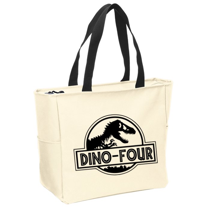 Dino Four Birthday Saurus Zip Tote Bag