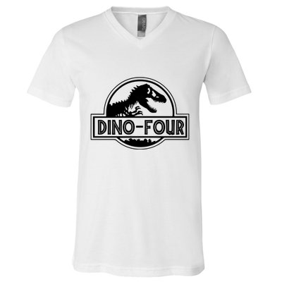 Dino Four Birthday Saurus V-Neck T-Shirt