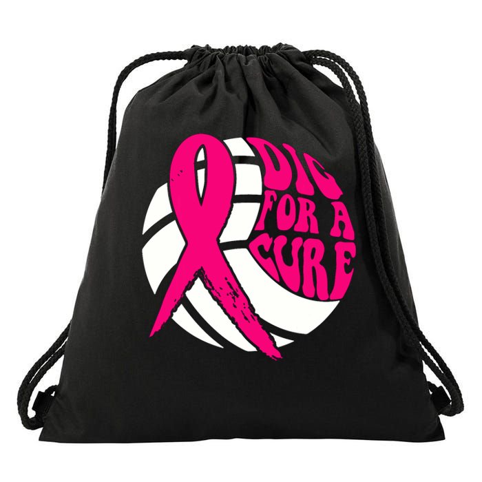 Dig For Cure Ribbon Volleyball Breast Cancer Awareness Drawstring Bag