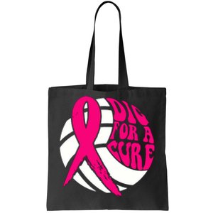 Dig For Cure Ribbon Volleyball Breast Cancer Awareness Tote Bag