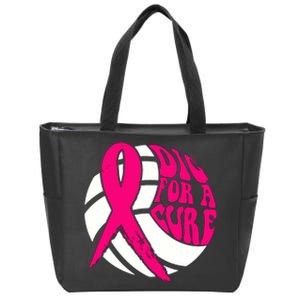 Dig For Cure Ribbon Volleyball Breast Cancer Awareness Zip Tote Bag