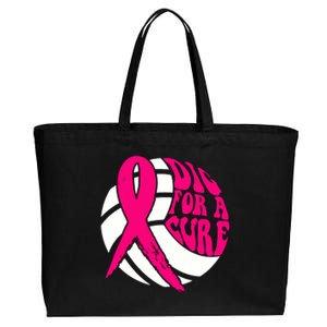 Dig For Cure Ribbon Volleyball Breast Cancer Awareness Cotton Canvas Jumbo Tote