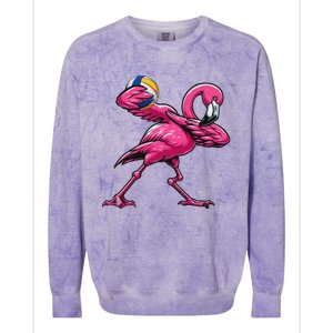 Dabbing Flamingo Costume Volleyball Player Fan Lover Team Colorblast Crewneck Sweatshirt