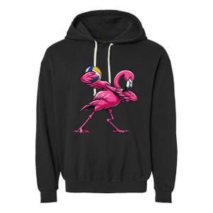 Dabbing Flamingo Costume Volleyball Player Fan Lover Team Garment-Dyed Fleece Hoodie