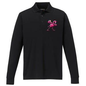 Dabbing Flamingo Costume Volleyball Player Fan Lover Team Performance Long Sleeve Polo