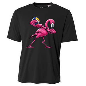 Dabbing Flamingo Costume Volleyball Player Fan Lover Team Cooling Performance Crew T-Shirt