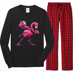 Dabbing Flamingo Costume Volleyball Player Fan Lover Team Long Sleeve Pajama Set